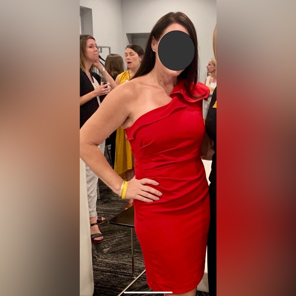 Carmen Marc Valvo Red One Shoulder Dress